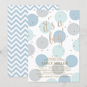 Invitation C'est un garçon - Baby shower gris, turquoise et b