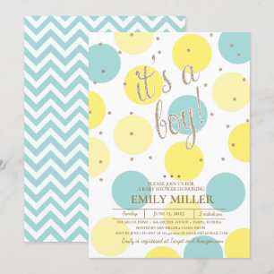 Invitation C'est un garçon - Baby shower Jaune, Turquoise & O
