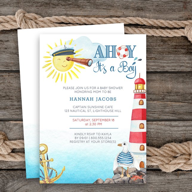 Invitation C'est un garçon, Baby Shower Marin Mignon (Boy baby shower invitation from my Ahoy it's a boy Nautical Baby Shower collection)
