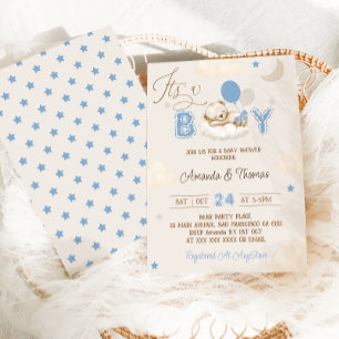 Invitation C'est un garçon Baby Shower Ours Bleu