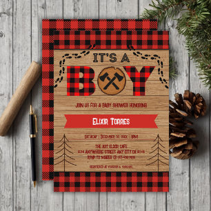 Invitation C'est un garçon Baby shower rustique en bois