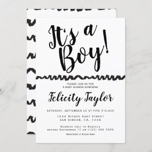 Invitation C'est un garçon Baby shower Typographie noir blanc