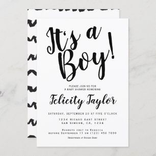 Invitation C'est un garçon Baby shower Typographie noir blanc
