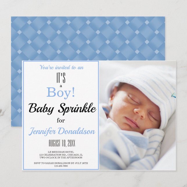 Invitation C'est un garçon ! Bébé bleu sautiner photo Invitat (Devant / Derrière)