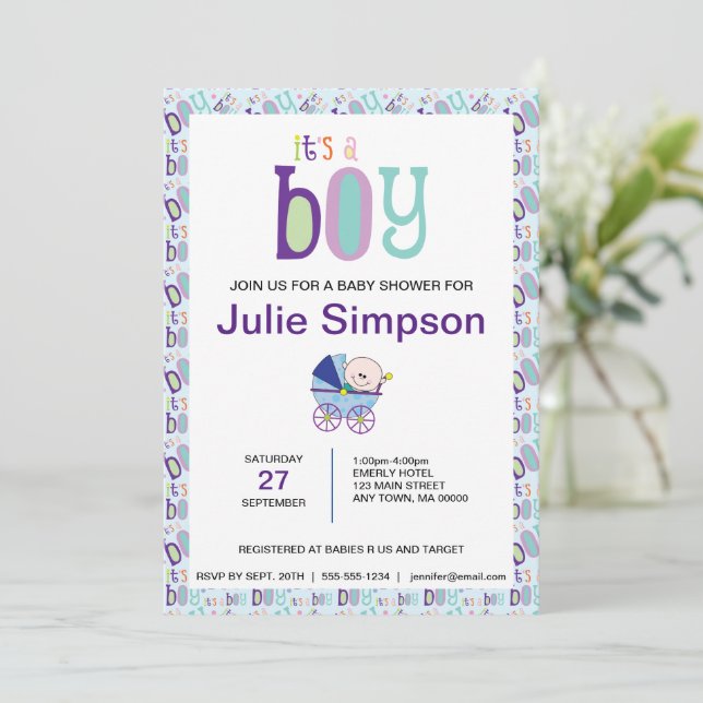 Invitation C'est un garçon bébé garçon Fête de la douche Invi (Debout devant)