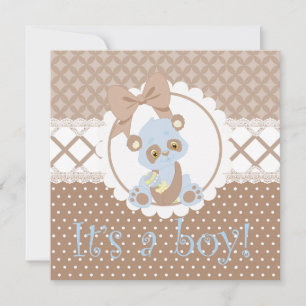 Invitation C'est un Garçon Bleu et Brown Baby shower Invitati