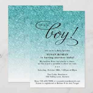 Invitation C'est un Garçon Blue Ombre Parties scintillant Béb