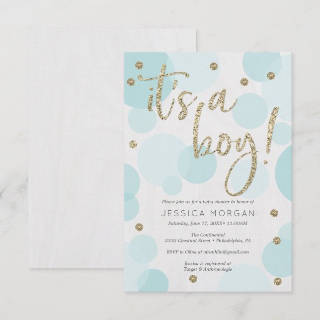 Invitation C'est un garçon Blue Polka Dot Baby Shower Invitat (Devant / Derrière)