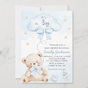 Invitation C'est un garçon Boho bleu mignon baby shower ours 