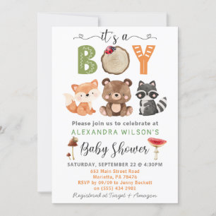Invitation C'est un garçon Bois Animaux Baby shower Invitatio