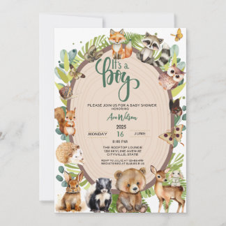 Invitation C'est un garçon Boy Woodland Animals Forest Baby s