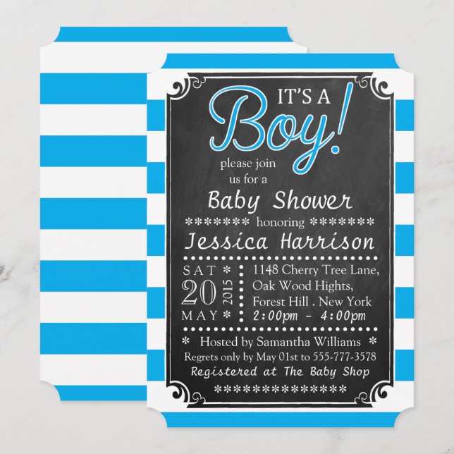 Invitation C'est un garçon ! Chalkboard Baby Shower Invitatio (Devant / Derrière)