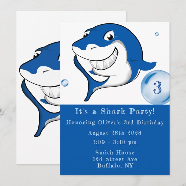 Invitation C'est un garçon de la fête du requin, anniversaire (Devant / Derrière)