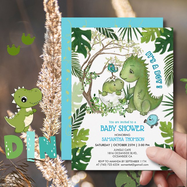 Invitation C'est un garçon ! Dino Baby shower Jungle tropical (It's a Boy! Dino Baby Shower Tropical Jungle Invitation)
