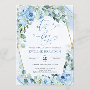 Invitation C'est un garçon Dusty Blue Floral Baby shower Boho