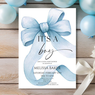 Invitation C'est un garçon Élégant Bleu Nœud Baby Shower
