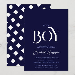 Invitation "c'est un garçon" Elegant Chic Navy Baby shower bl
