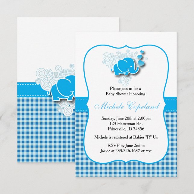 Invitation C'est un garçon| Éléphant de bébé (Devant / Derrière)