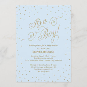 Invitation C'est un garçon Fancy Gold Stars Blue Baby Boy Sho