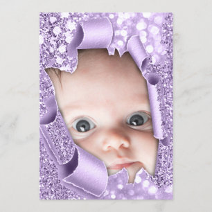 Invitation C'est un garçon fille photo violet Parties scintil