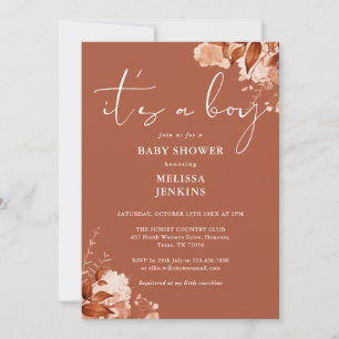 Invitation C'Est Un Garçon Floral Baby shower Automne Automne