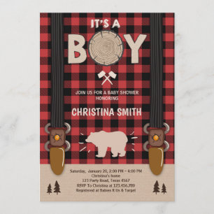 Invitation C'est un garçon invité au Baby shower Lumberjack