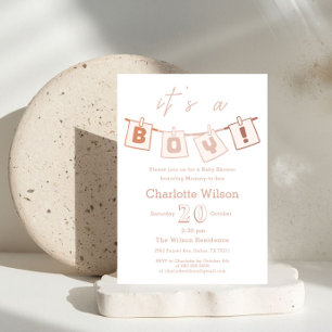 Invitation C'est un garçon ! Joli Baby shower En vichy Brown