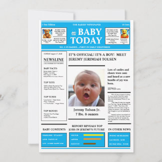 Invitation "C'est un garçon ! JOURNAL DE BÉBÉ Annonce de nais