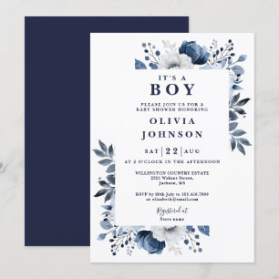 Invitation C'est un Garçon Marine Bleu Élégant Baby shower Fl