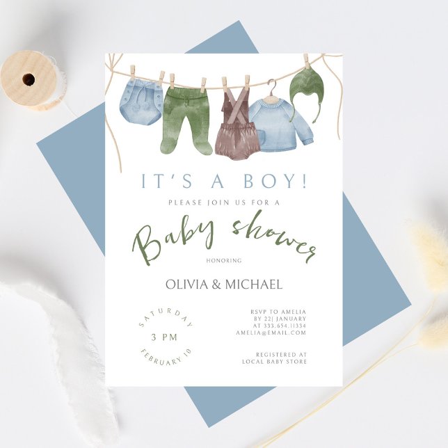 Invitation C'est un garçon mignon Baby shower d'aquarelle (Créateur téléchargé)