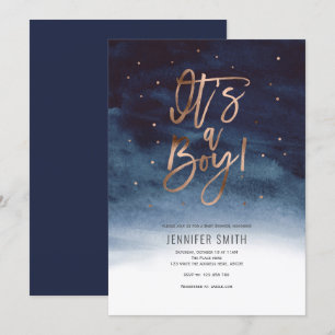 Invitation C'est un garçon, Moderne, Or, Baby shower