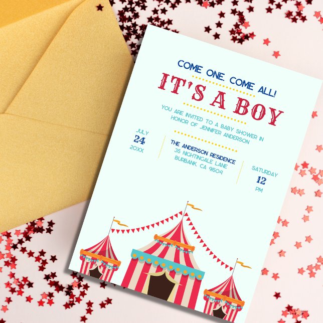 Invitation C'est un garçon ou une fille | Baby shower cirque (Créateur téléchargé)