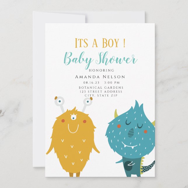 Invitation C'est un garçon Petit monstre baby shower Invitati (Devant)