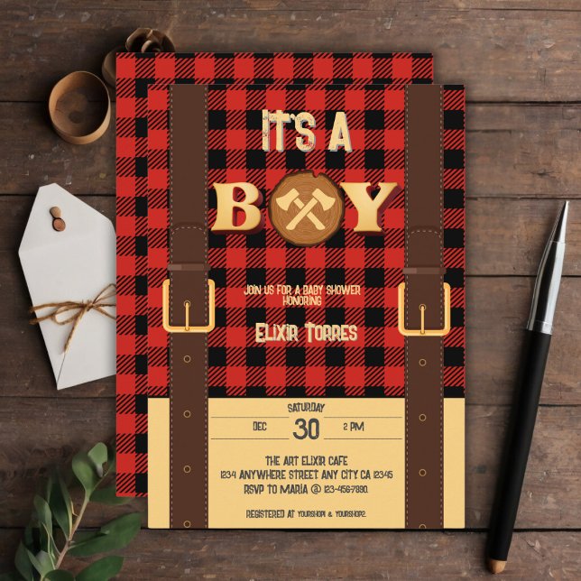 Invitation C'est un garçon Rustic Lumberjack Flannel Baby sho (Créateur téléchargé)