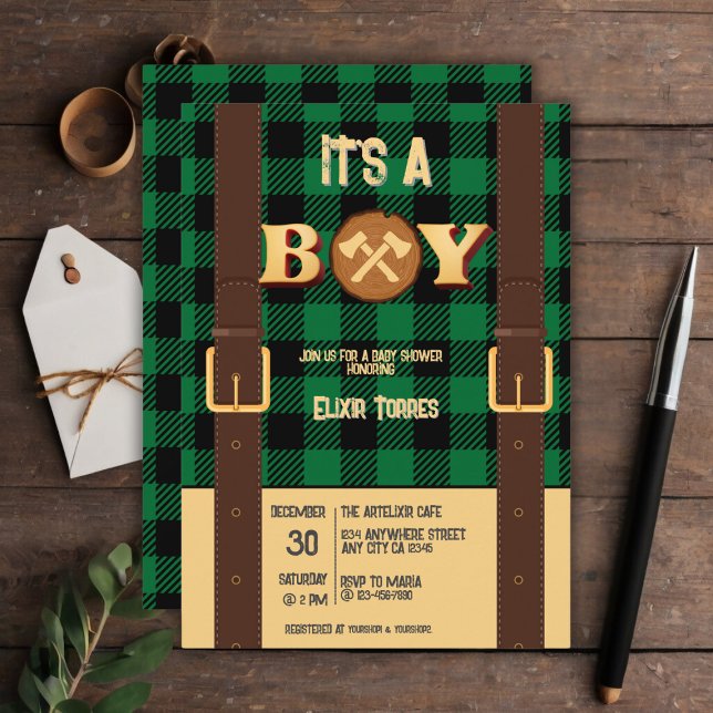 Invitation C'est un garçon Rustic Lumberjack Flannel Baby sho (Créateur téléchargé)
