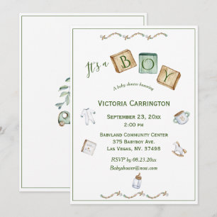Invitation C'est un garçon Rustique Aquarelle bébé
