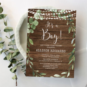 Invitation C'est un Garçon Rustique lumières baby shower en b