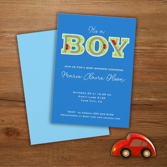 Invitation c'est un garçon, une voiture baby shower invitatio (Créateur téléchargé)