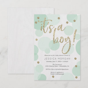 Invitation C'est un garçon vert Polka Dot Baby Shower Invitat