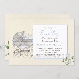 Invitation C'est un garçon vintage bébé chariot douche