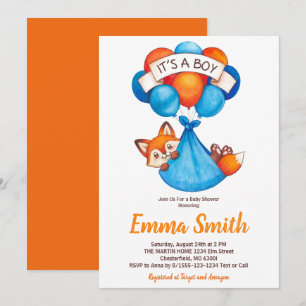Invitation C'est un garçon Watercolor Fox Baby shower Invitat