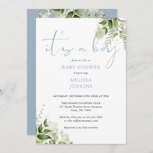 Invitation C'Est Un Petit Baby shower Bleu Dusty