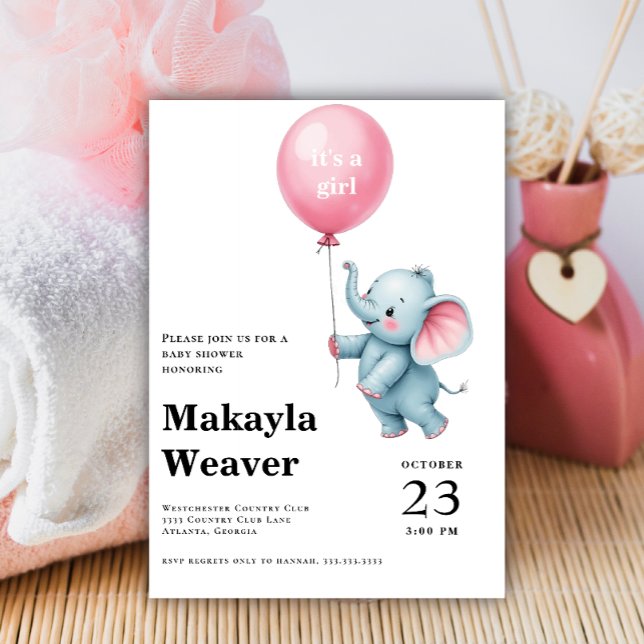 Invitation C'est un petit ballon rose baby shower d'éléphant  (Créateur téléchargé)