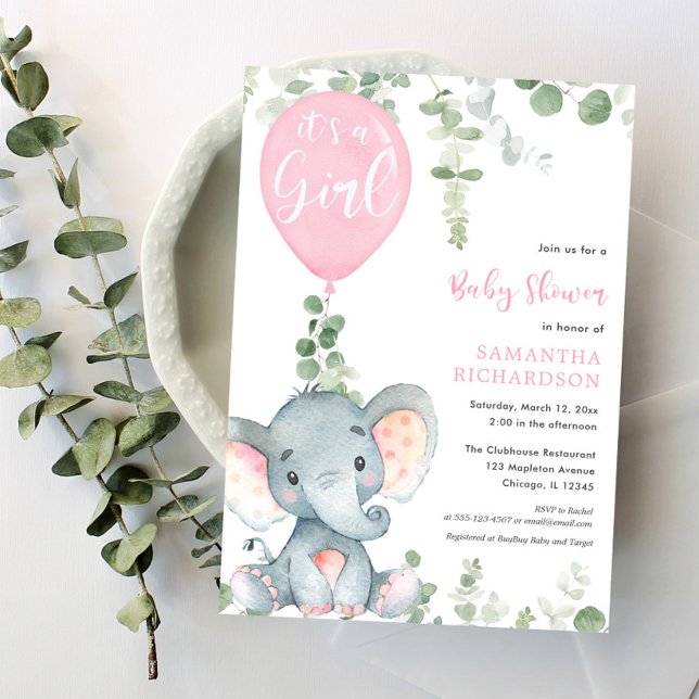 Invitation C'est un petit ballon rose baby shower d'éléphant  (Créateur téléchargé)