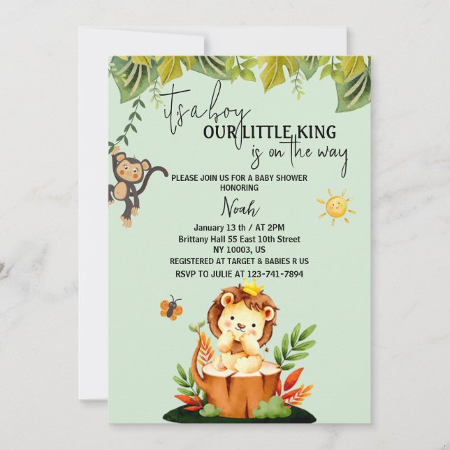 Invitation c'est un petit garçon baby shower de jungle de lio (Devant)