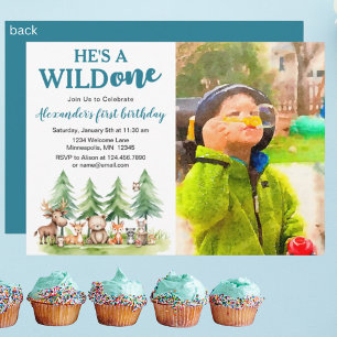 Invitation C'est un sauvage - Bois Animaux Photo 1er B-day