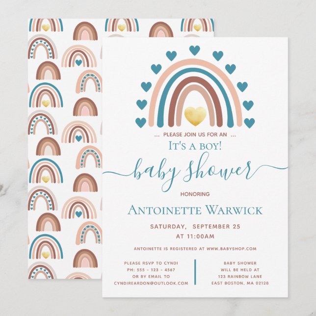Invitation C'est une Baby Shower Bohème Arc-en-Ciel pour Garç (Devant / Derrière)