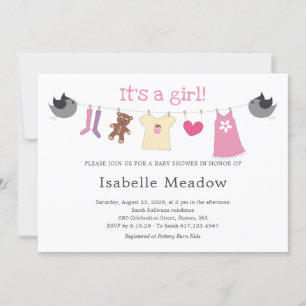 Invitation C'est une Baby Shower Fille Linge à Linge