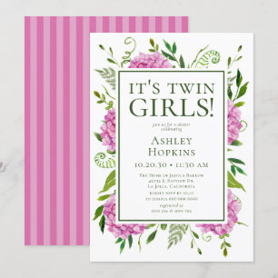 Invitation C'est une Baby Shower pour des Jumelles Fleurs d'H