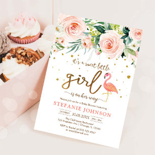 Invitation C'est une douce petite fille Fête de bébé flamant 